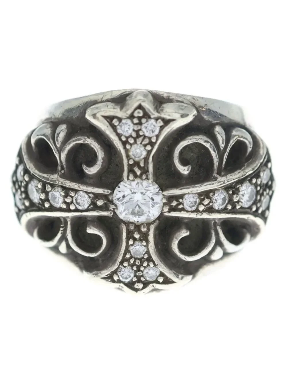 Chrome Hearts Keeper P Dia Ring Aftermarket Pave Diamond Silver